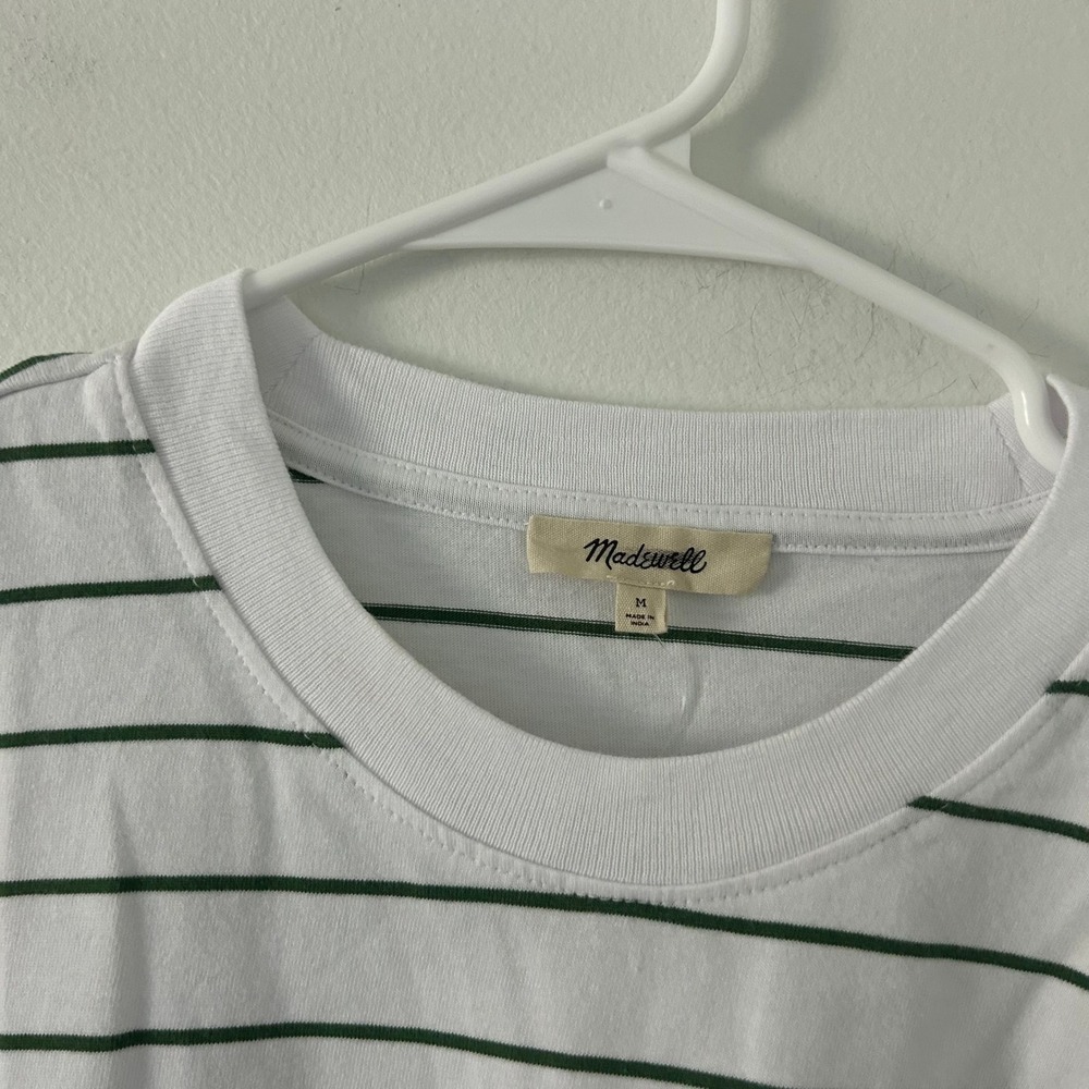 Madewell Women's Green Stripe Boxy Crop Tee Allday Jersey Cotton M Medium New - Picture 3 of 9
